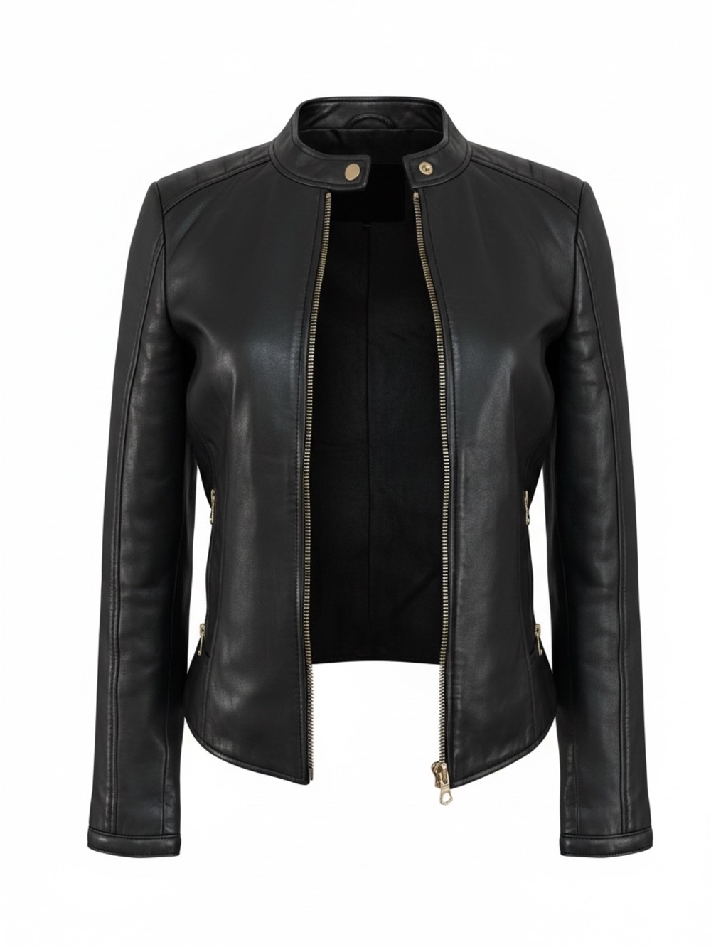 GUESS Black Leather Moto Jacket Fitted Zip Front Women’s Small
